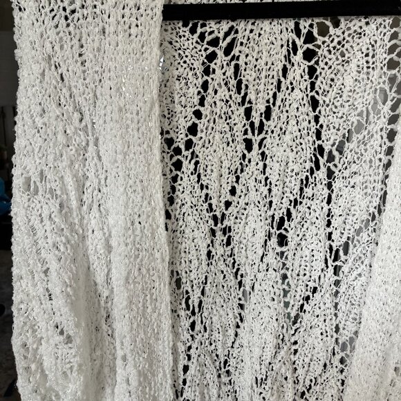 POL White Open Knit Long Cardigan Medium Hippie Beachy Lightweight Boho Vibe - Picture 3 of 9